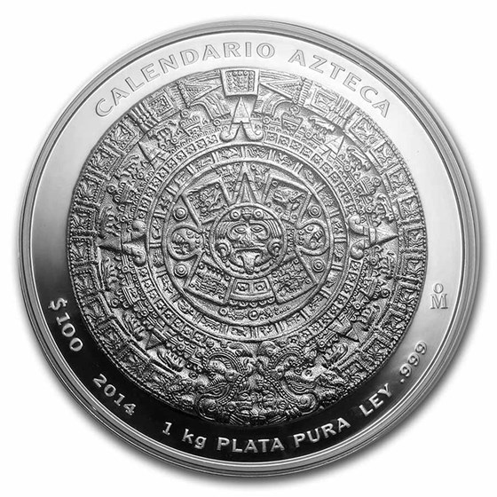 2014 Mexico 1 kilo Silver Aztec Calendar (No Outer Box)