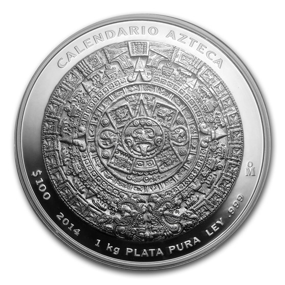 2014 Mexico 1 kilo Silver Aztec Calendar (w/Box & COA)