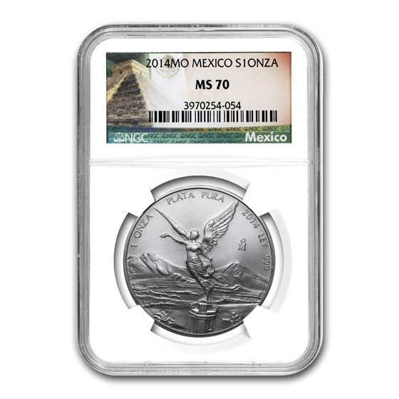 2014 Mexico 1 oz Silver Libertad MS-70 NGC (Flag Label)