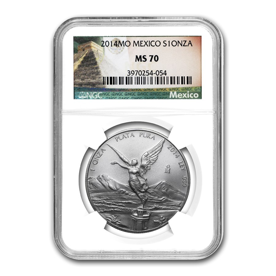 2014 Mexico 1 oz Silver Libertad MS-70 NGC (Flag Label)