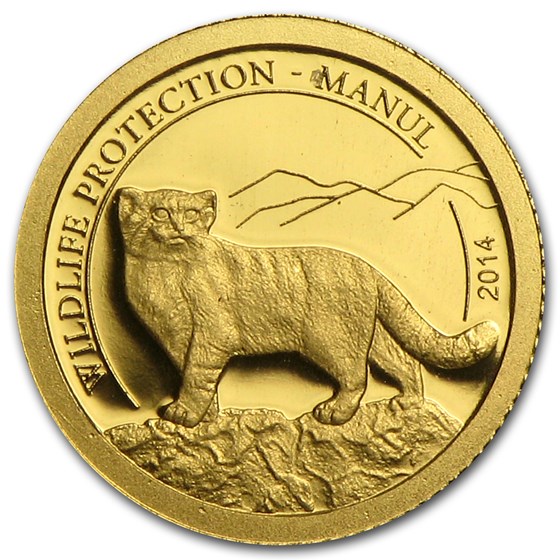 2014 Mongolia 1/2 gram Proof Gold 500 Togrog Wildlife Manul 2014 Mongolia 1/2 gram Proof Gold 500 Togrog Wildlife Manul