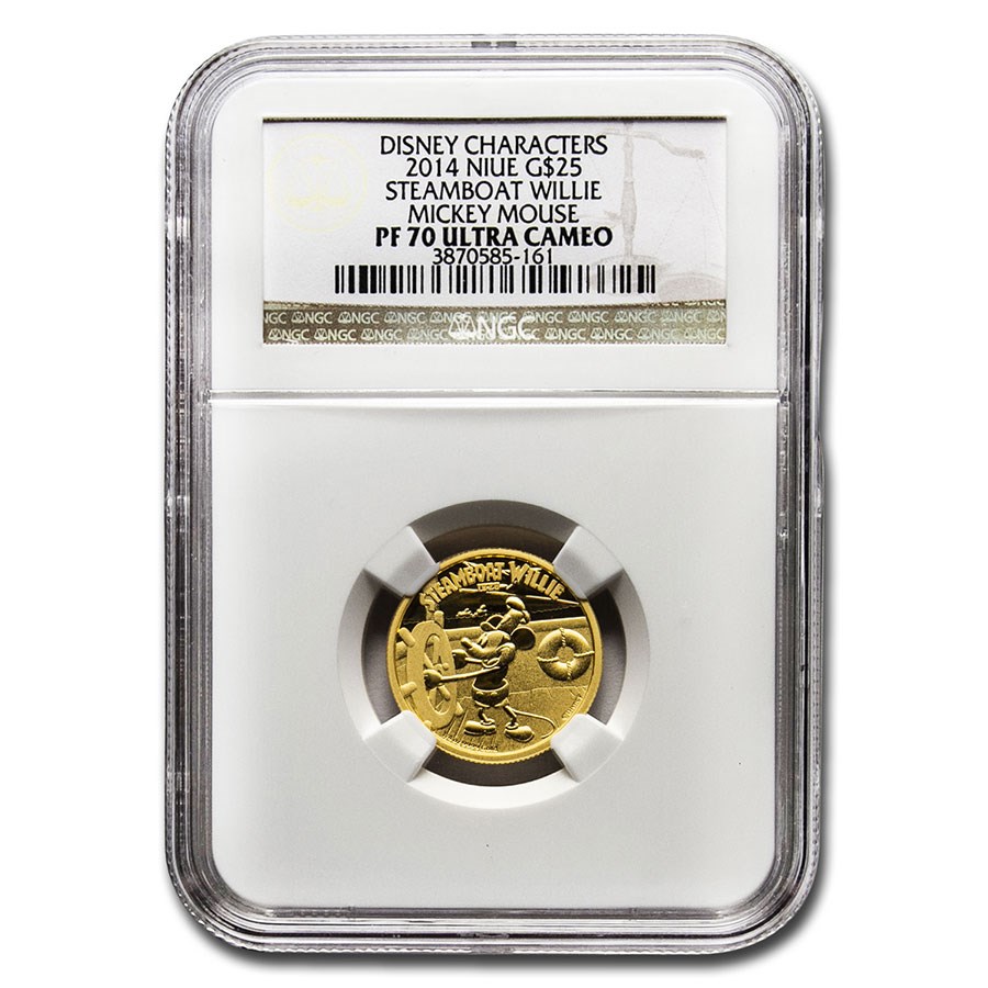 2014 Niue 1/4 oz Proof Gold $25 Disney Steamboat Willie PF-70 NGC