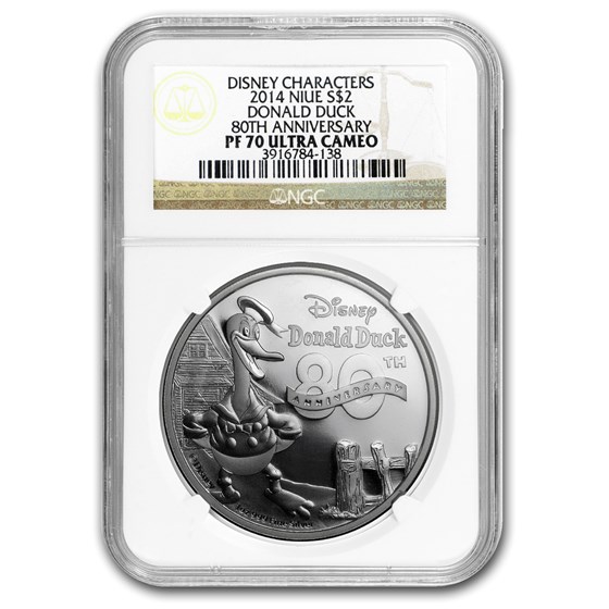 2014 Niue 1 oz Silver $2 Disney Donald Duck 80th PF-70 NGC 2014 Niue 1 oz Silver $2 Disney Donald Duck 80th PF-70 NGC