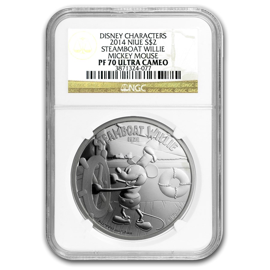 2014 Niue 1 oz Silver $2 Disney Steamboat Willie PF-70 NGC