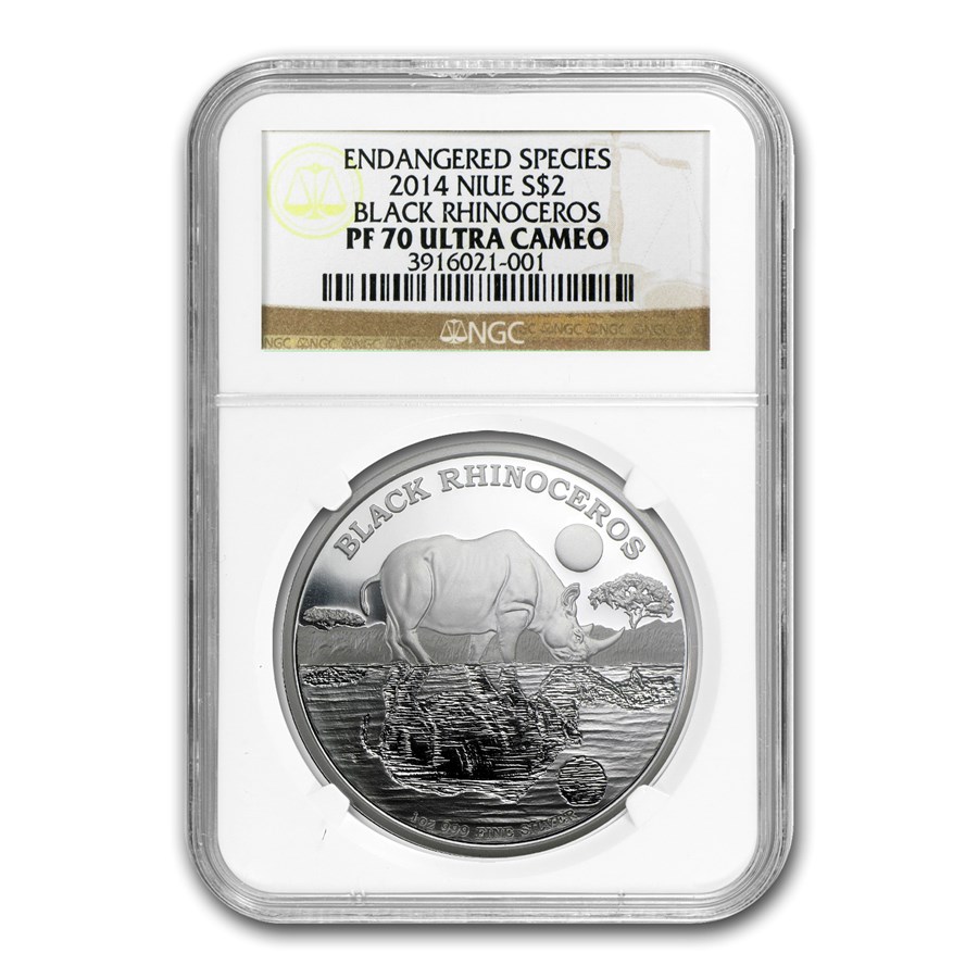2014 Niue 1 oz Silver Black Rhinoceros PF-70 NGC