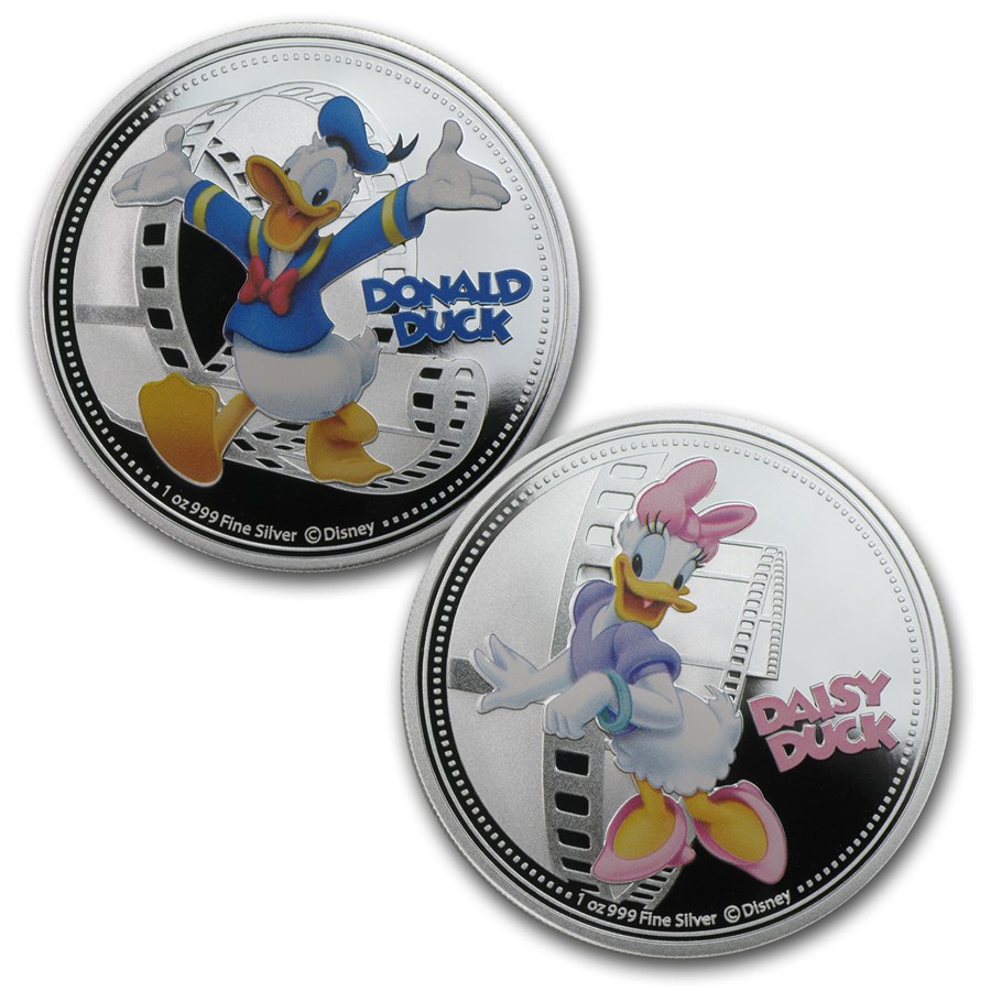 2014 Niue 2-Coin Silver $2 Disney Donald & Daisy Set (Colorized)