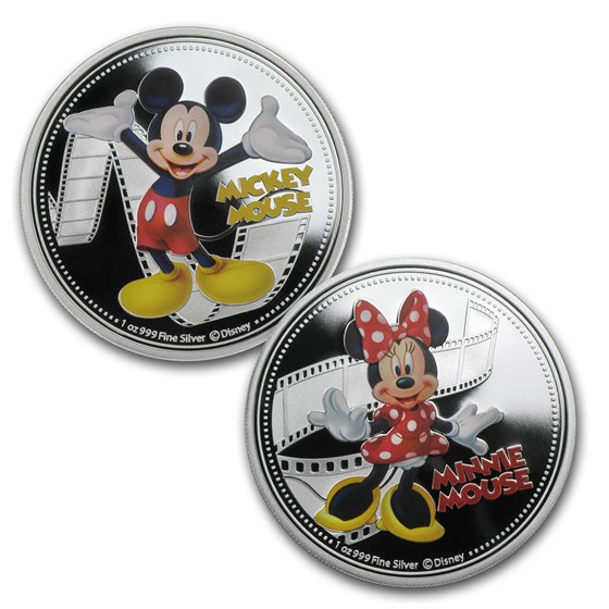 2014 Niue 2-Coin Silver $2 Disney Mickey & Minnie Set (Colorized)