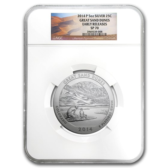 2014-P 5 oz Silver ATB Great Sand Dunes SP-70 NGC (ER/FR) 2014-P 5 oz Silver ATB Great Sand Dunes SP-70 NGC (ER/FR)