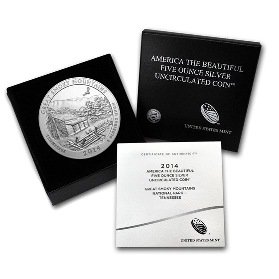 2014-P 5 oz Silver ATB Great Smoky Mountains (w/Box & COA) 2014-P 5 oz Silver ATB Great Smoky Mountains (w/Box & COA)