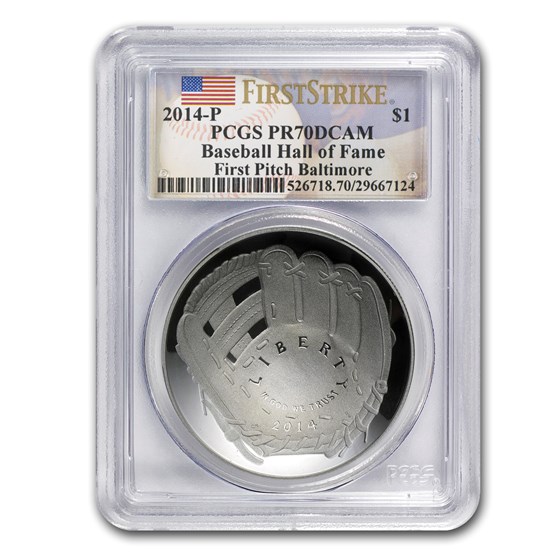 2014-P Baseball HOF $1 Silver PR-70 PCGS (FS, First Pitch) 2014-P Baseball HOF $1 Silver PR-70 PCGS (FS, First Pitch)