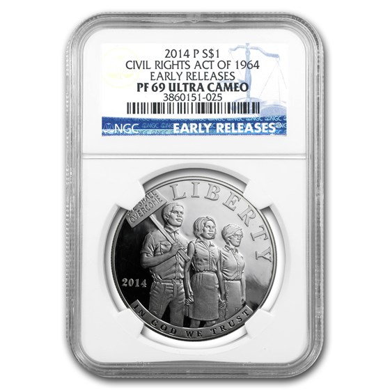 2014-P Civil Rights Act of 1964 $1 Silver Commem PF-69 NGC 2014-P Civil Rights Act of 1964 $1 Silver Commem PF-69 NGC