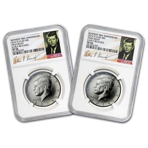 2014-P/D 2-Coin 50th Anniv Kennedy 1/2 Dollar Set SP-66 NGC (ER)