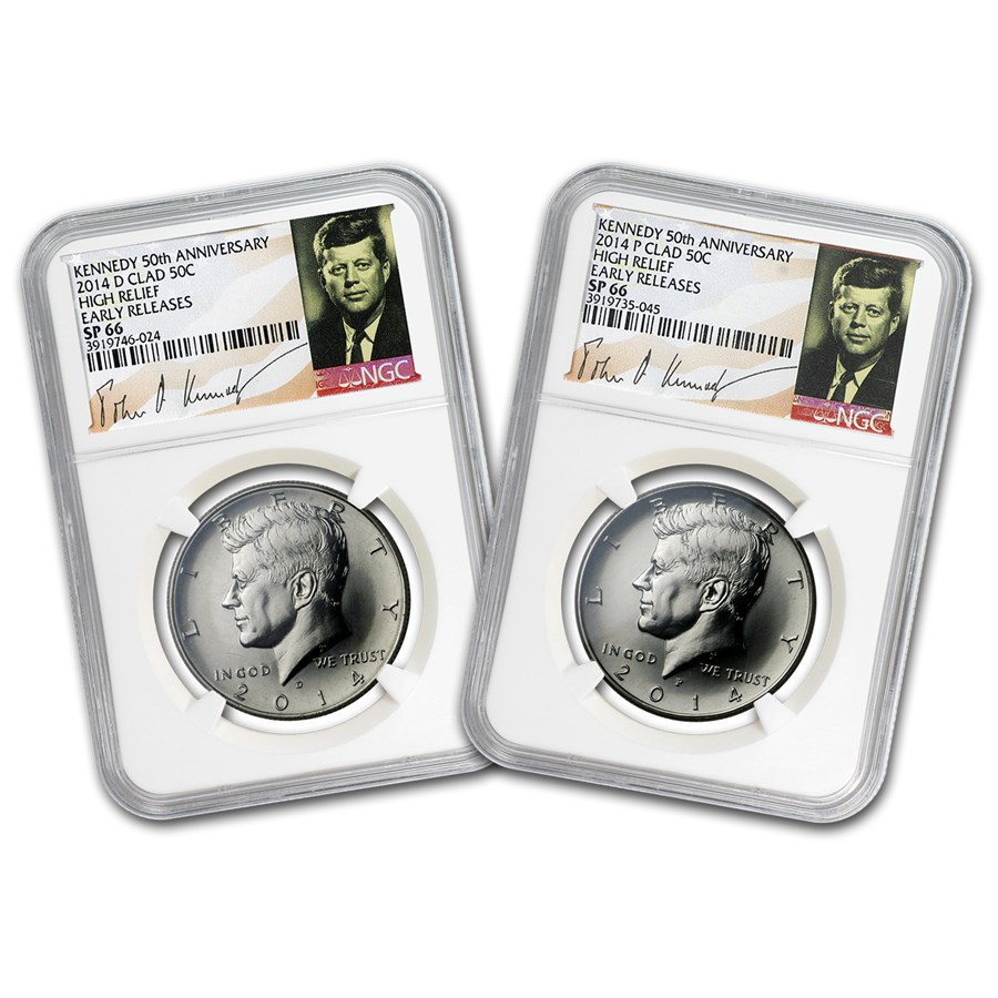 2014-P/D 2-Coin 50th Anniv Kennedy 1/2 Dollar Set SP-66 NGC (ER)