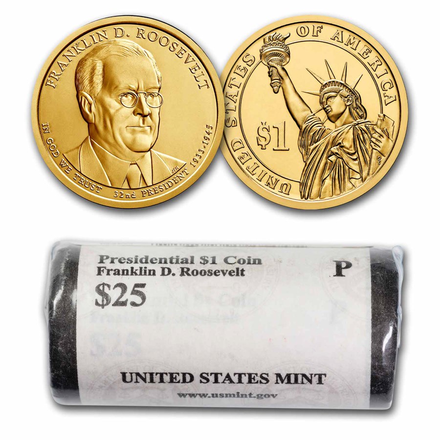 2014-P Franklin Roosevelt 25-Coin Presidential Dollar Roll BU