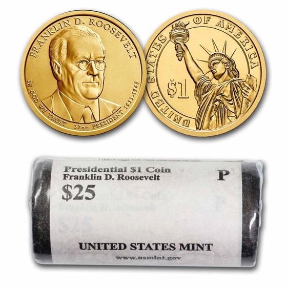 2014-P Franklin Roosevelt 25-Coin Presidential Dollar Roll BU 2014-P Franklin Roosevelt 25-Coin Presidential Dollar Roll BU