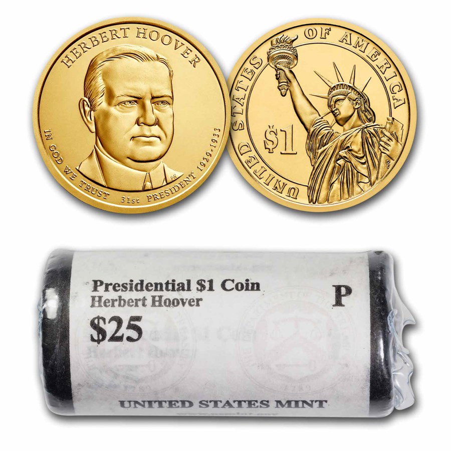 2014-P Herbert Hoover 25-Coin Presidential Dollar Roll BU