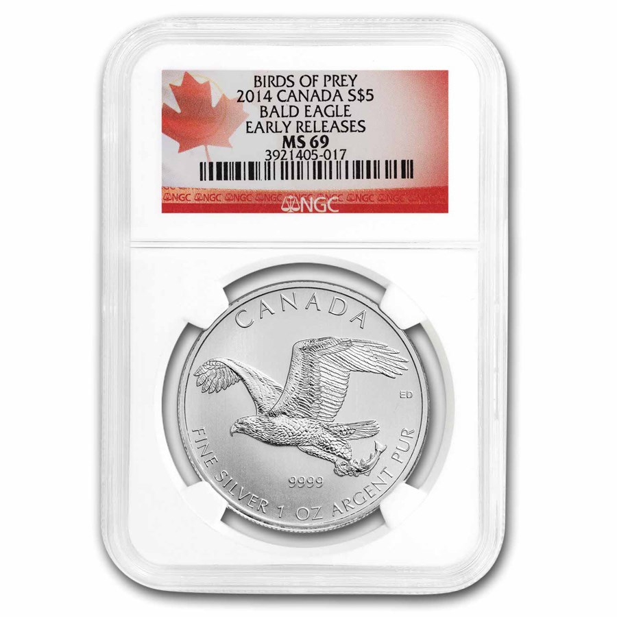 2014 RCM 1 oz Silver Birds of Prey Series Bald Eagle NGC MS-69 ER