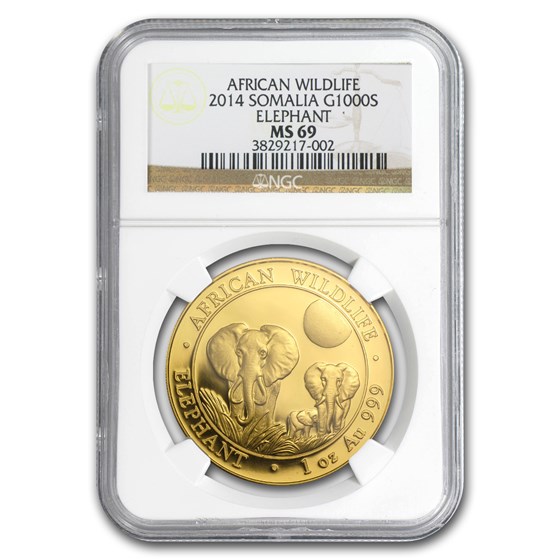 2014 Somalia 1 oz Gold African Elephant MS-69 NGC 2014 Somalia 1 oz Gold African Elephant MS-69 NGC
