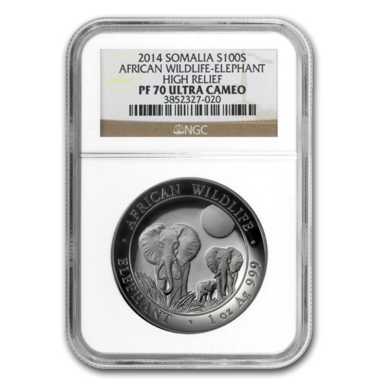 2014 Somalia 1 oz Silver Elephant PF-70 NGC (High Relief)