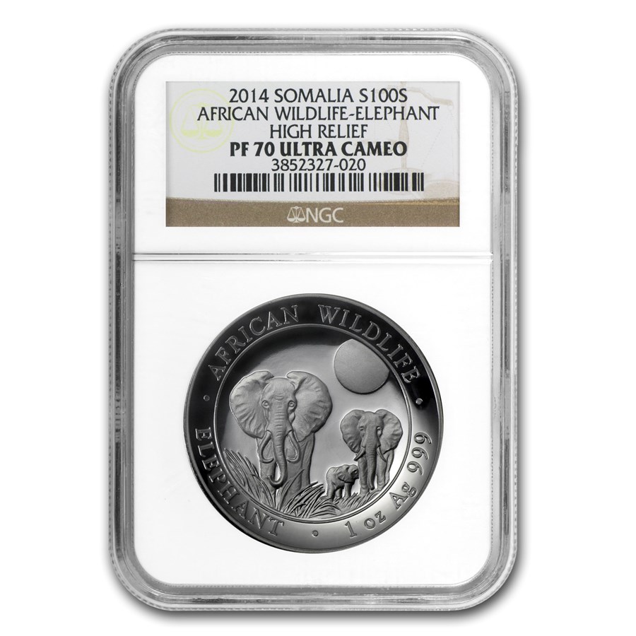 2014 Somalia 1 oz Silver Elephant PF-70 NGC (High Relief)