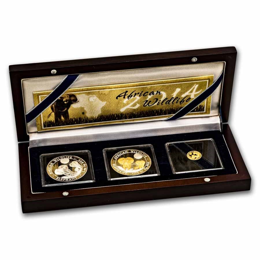 2014 Somalia 3-Coin Gold/Silver Elephant Set (w/ Box & COA)