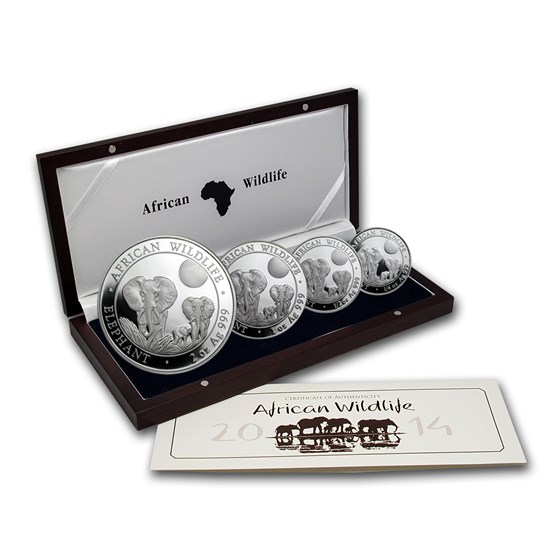 2014 Somalia 4-Coin Silver African Elephant Proof Set 2014 Somalia 4-Coin Silver African Elephant Proof Set