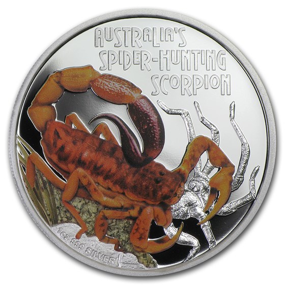 2014 Tuvalu 1 oz Silver Spider Hunting Scorpion Proof 2014 Tuvalu 1 oz Silver Spider Hunting Scorpion Proof