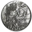 2014 Tuvalu 2 oz Silver Gods of Olympus Zeus BU (HR, Antiqued)