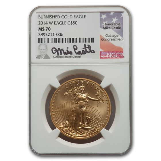 2014-W 1 oz Burnished Gold Eagle MS-70 NGC (Castle) 2014-W 1 oz Burnished Gold Eagle MS-70 NGC (Castle)