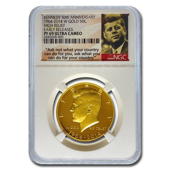 2014-W 3/4 oz Gold Kennedy Half Dollar Commem PF-69 NGC (ER) 2014-W 3/4 oz Gold Kennedy Half Dollar Commem PF-69 NGC (ER)