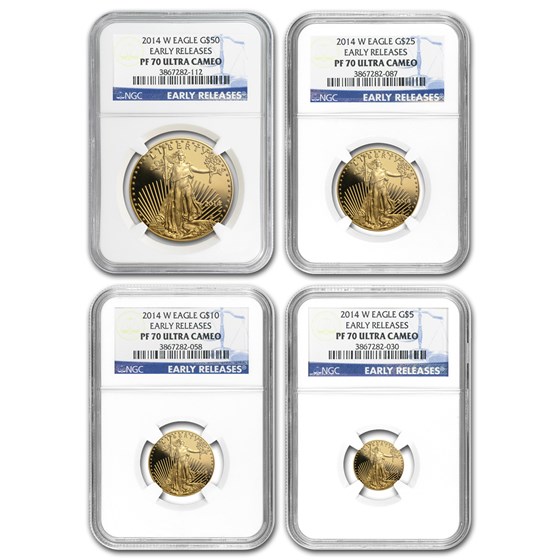 2014-W 4-Coin Proof American Gold Eagle Set PF-70 NGC (ER) 2014-W 4-Coin Proof American Gold Eagle Set PF-70 NGC (ER)