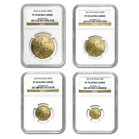 2014-W 4-Coin Proof American Gold Eagle Set PF-70 NGC