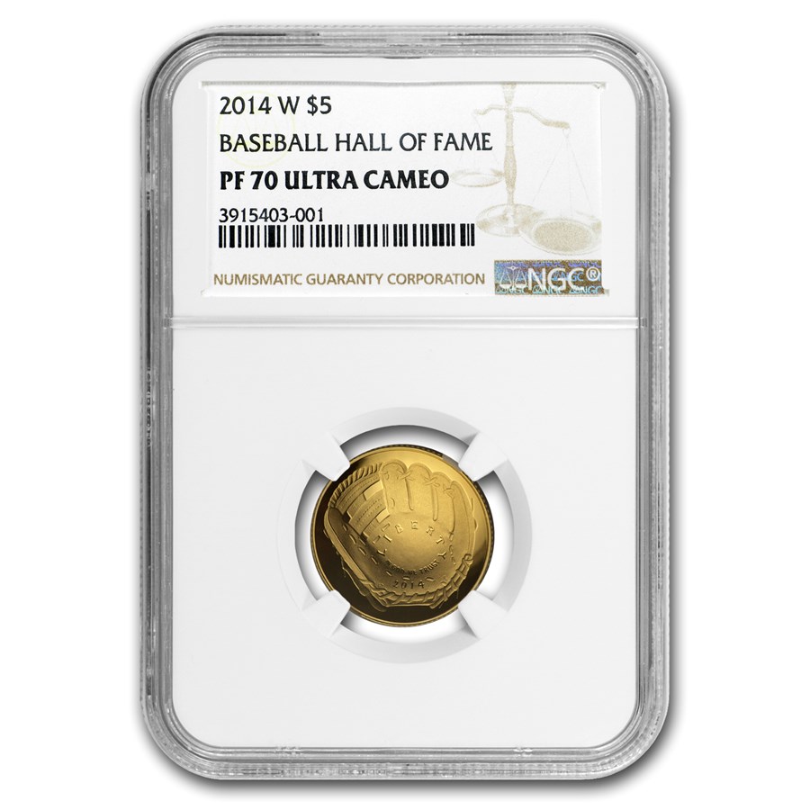 2014-W Gold $5 Baseball HOF Commem PF-70 NGC