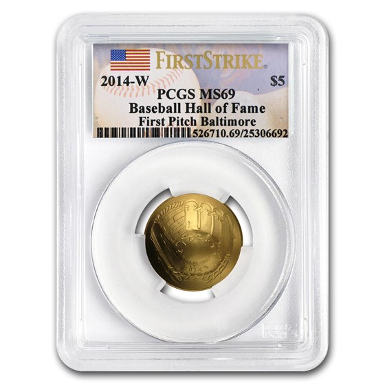 2014-W Gold $5 Commem Baseball HOF MS-69 PCGS (FS, First Pitch) 2014-W Gold $5 Commem Baseball HOF MS-69 PCGS (FS, First Pitch)
