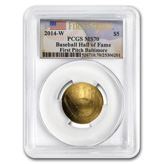 2014-W Gold $5 Commem Baseball HOF MS-70 PCGS (FS, First Pitch) 2014-W Gold $5 Commem Baseball HOF MS-70 PCGS (FS, First Pitch)
