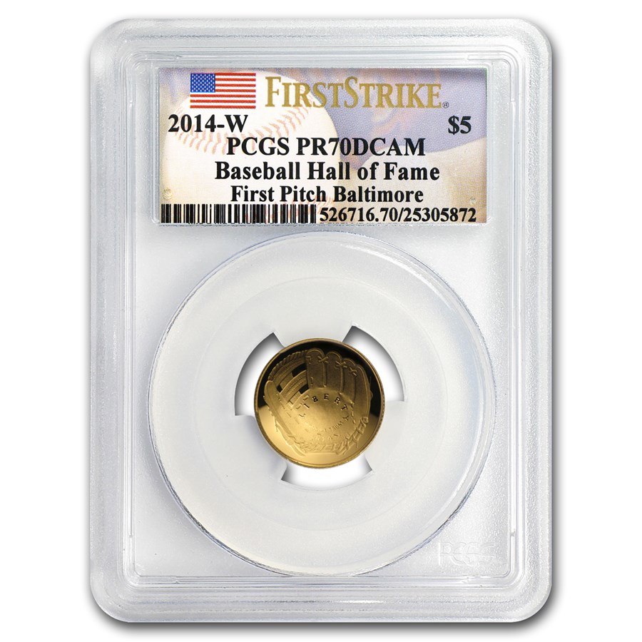 2014-W Gold $5 Commem Baseball HOF PR-70 PCGS (FS, First Pitch)
