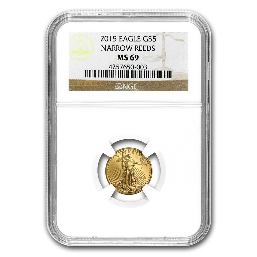 2015 1/10 oz American Gold Eagle MS-69 NGC (Narrow Reeds)