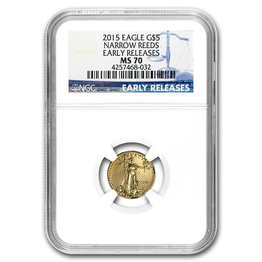 2015 1/10 oz American Gold Eagle MS-70 NGC (Narrow Reeds, ER)