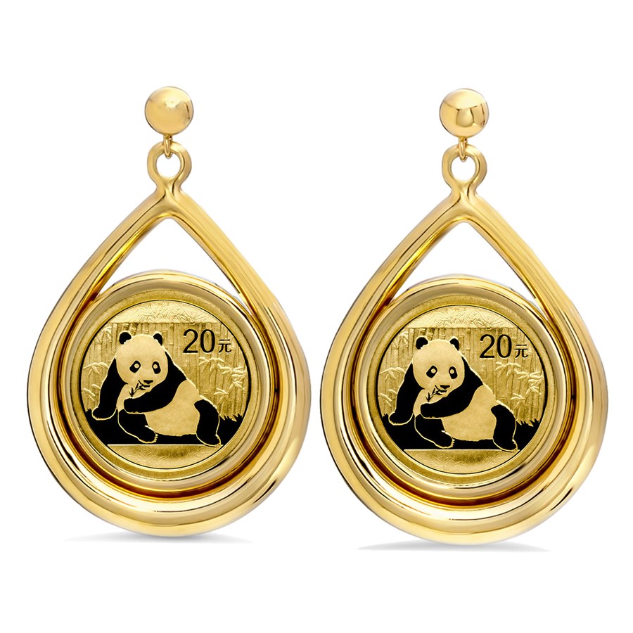 Buy 2015 1/20 oz Gold Panda Tear Drop Dangle Coin Earrings APMEX