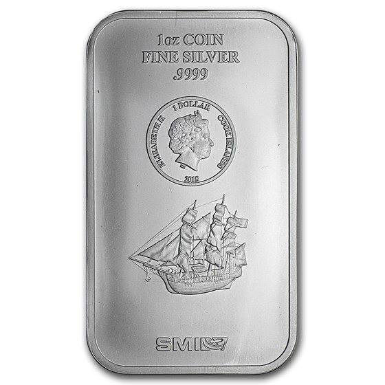 2015 1 oz Silver Cook Islands Bounty Coin Bar (.9999 Fine)