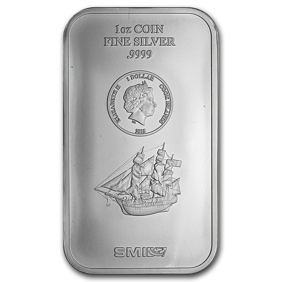 2015 1 oz Silver Cook Islands Bounty Coin Bar (.9999 Fine)