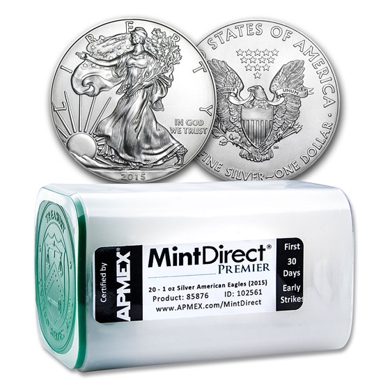2015 1 oz Silver Eagles (20-Coin MintDirect® Premier Tube)