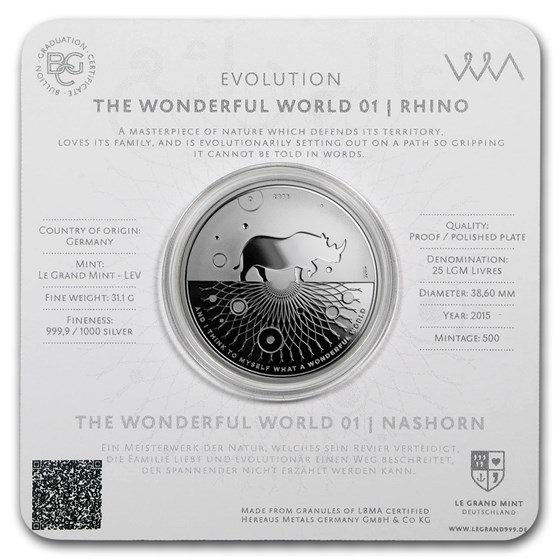 2015 1 oz Silver Proof Evolution I Wonderful World (Rhino) 2015 1 oz Silver Proof Evolution I Wonderful World (Rhino)