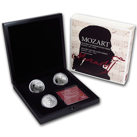 2015-2016 Austria 3-Coin Silver Mozart Coin Set 2015-2016 Austria 3-Coin Silver Mozart Coin Set