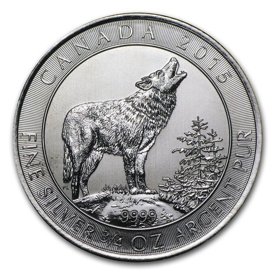2015 3/4 oz Silver Canadian Grey Wolf BU (Abrasions) 2015 3/4 oz Silver Canadian Grey Wolf BU (Abrasions)