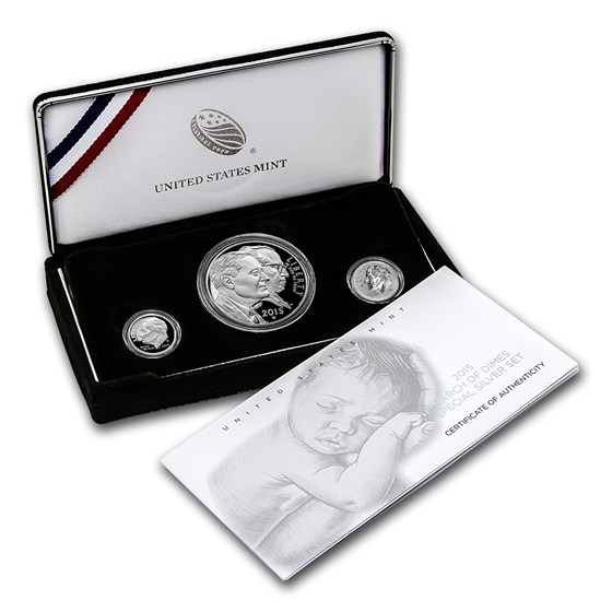 2015 3-Coin U.S. March of Dimes Silver Commem Proof Set (Box/COA) 2015 3-Coin U.S. March of Dimes Silver Commem Proof Set (Box/COA)