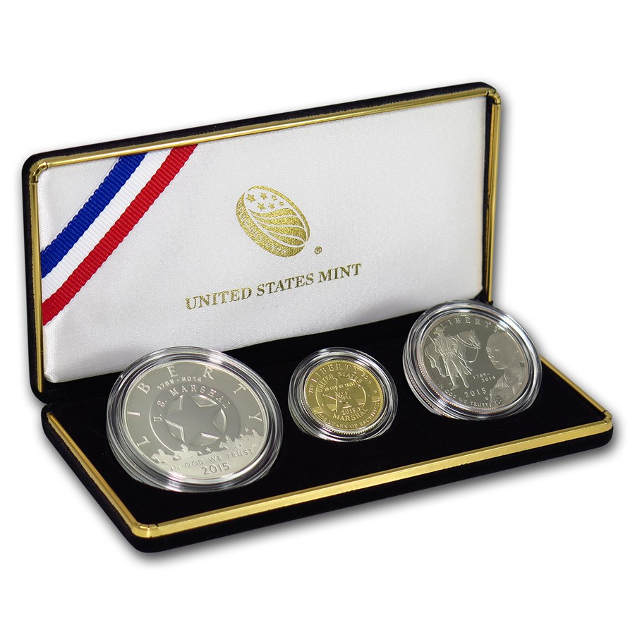 2015 3-Coin U.S. Marshals Commemorative Proof Set (Box & COA)