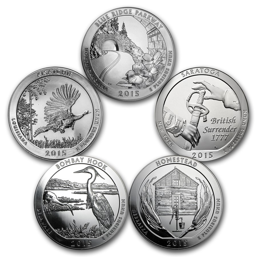 2015 5-Coin 5 oz Silver ATB Set (America the Beautiful)