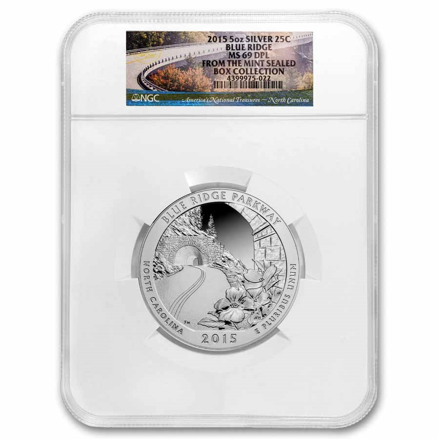 2015 5 oz Silver ATB Blue Ridge Parkway MS-69 DPL NGC