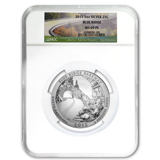 2015 5 oz Silver ATB Blue Ridge Parkway MS-69 PL NGC 2015 5 oz Silver ATB Blue Ridge Parkway MS-69 PL NGC